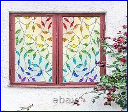 3D Colour Leaf B929 Window Film Print Sticker Cling Stained Glass UV Block Sin