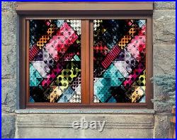 3D Modern Color Block R075 Window Film Print Sticker Cling Stained Glass UV Su