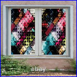 3D Modern Color Block R075 Window Film Print Sticker Cling Stained Glass UV Su