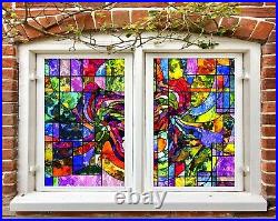 3D Retro Color B286 Window Film Print Sticker Cling Stained Glass UV Block Amy
