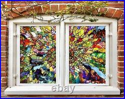 3D Retro Color I549 Window Film Print Sticker Cling Stained Glass UV Block Amy