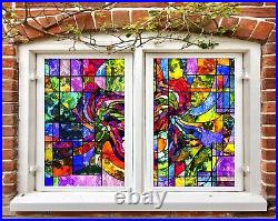3D Retro Color N386 Window Film Print Sticker Cling Stained Glass UV Block Amy