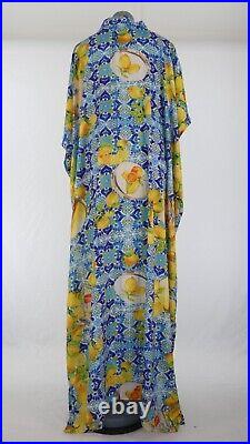 Antica Sartoria Kaftan Dress Maxi Lemon Maiolica Print Embroidered Resort