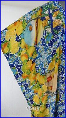Antica Sartoria Kaftan Dress Maxi Lemon Maiolica Print Embroidered Resort