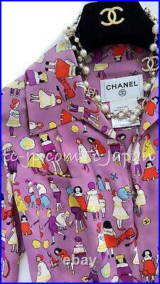 CHANEL 01S Vintage Excellent Purple Printed Silk Blouse Shirts Tops 36 38