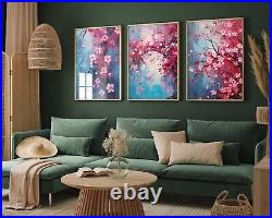 Cherry Blossom Painted in Bold Colourful Brush Strokes Set of Three Flower Art