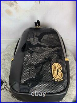 Coach Edge Backpack With Camo Print Black Grey Yellow NWTS MSRP$ 398 Super Sale