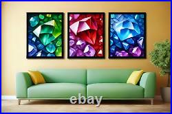 Colourful precious gemstone abstract picture print Three Multi Set Poster Canvas