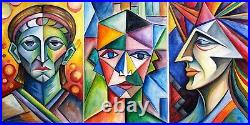 Cubistic Portraits Rainbow Colours Triptych