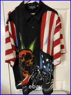Dragonfly Clothing Co Mens Sz XXXL Skull Motorcycle Biker Button American Flag