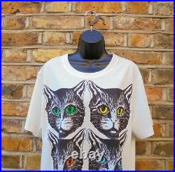 Gucci Mens Mystic Cats Graphic Print Off White Short Sleeve T-Shirt SZ Large NEW