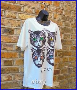 Gucci Mens Mystic Cats Graphic Print Off White Short Sleeve T-Shirt SZ Large NEW
