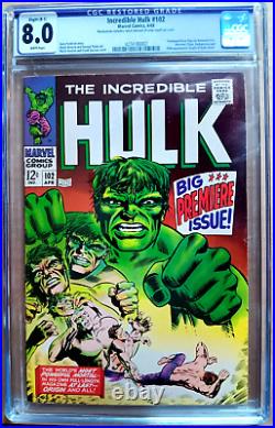 INCREDIBLE HULK #102 CGC 8.0 White 1968 SEVERIN 1st issue ORIGIN with color touch