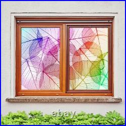Leaves Colorful P290 Window Film Print Sticker Cling Stained Glass UV Block Su