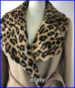 Leopard print fur & camel wool belted coat limited edition coat size 14