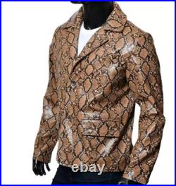 Men Print Snake Skin Real Sheepskin Leather Blazer Sport Classic Coat Jacket Men Print Snake Skin Real Sheepskin Leather Blazer Sport Classic Coat Jacket