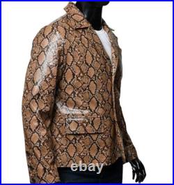 Men Print Snake Skin Real Sheepskin Leather Blazer Sport Classic Coat Jacket Men Print Snake Skin Real Sheepskin Leather Blazer Sport Classic Coat Jacket