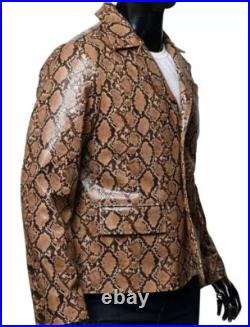 Men Print Snake Skin Real Sheepskin Leather Blazer Sport Classic Coat Jacket Men Print Snake Skin Real Sheepskin Leather Blazer Sport Classic Coat Jacket