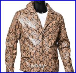 Men Print Snake Skin Real Sheepskin Leather Blazer Sport Classic Coat Jacket Men Print Snake Skin Real Sheepskin Leather Blazer Sport Classic Coat Jacket