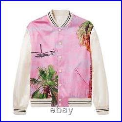 Men's Pink Printed Bomber Satin Jacket Movie Jacket Gift For Him