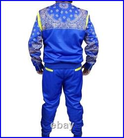 Men's Printed Tracksuit Sports Tracksuit Blue Bandana Tracksuit for Men