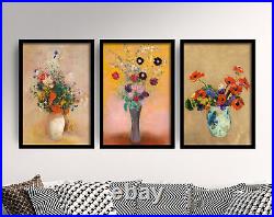 Odilon Redon Set of Three Art Prints Flowers Posters Colourful Paintings Vase