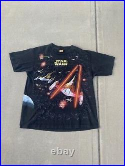 Rare VTG 90s Star Wars Episode 1 Jedi Movie Promo All over Print T Shirt XL