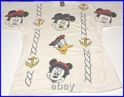 Rare Vintage 90s DISNEY Mickey Mouse Daffy Anchors & Ropes All Over Print Shirt