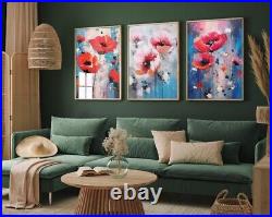 Red Poppies Painted in Bold Colourful Brush Strokes Set of Three Flower Art Pr