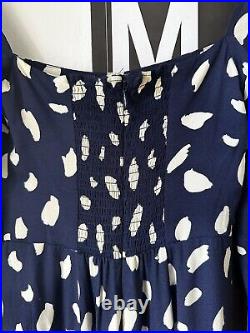 Reformation Sigmund Splatter Print Midi Dress Navy White Long Sleeve Viscose 0 P