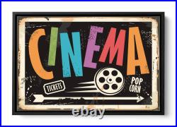 Retro Cinema Room Sign CANVAS FLOATER FRAME Wall Art Print Picture