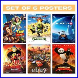 Set of 6 Disney Pixar Kids Animated Film Poster Prints Colorful Wall Art Decor