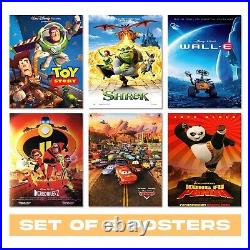 Set of 6 Disney Pixar Kids Animated Film Poster Prints Colorful Wall Art Decor