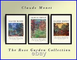 Set of Three Rose Garden Prints Claude Monet Art Painting Colourful Poster