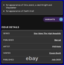 Star Wars High Republic #7 CGC 9.8 first appearance Darth Krall & Jedi Orla