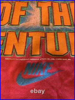 VTG Nike Godzilla Vs Charles Barkley Long Sleeve TShirt 1992 Single Stitch 21x26