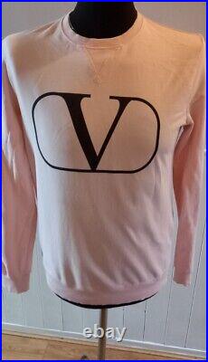 Valentino spa unisex cotton pink crewneck logo print long sleeved size small