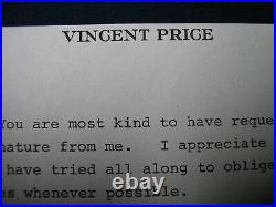 Vincent Price Typed Letter Signed In Print And A Big Size Color Photograph