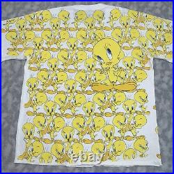 Vintage 90s Tweety Bird All Over Print Single Stitch Tee Shirt Size X Large Rare