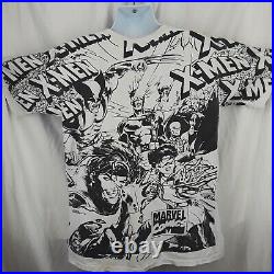 Vtg 1993 Marvel Comics X-Men All Over Mega Print T Shirt XL Black White Flaws