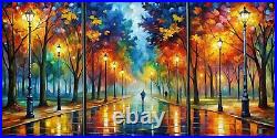 Walk in the rain colourful artwork set of 3 art triptych canvas / poster